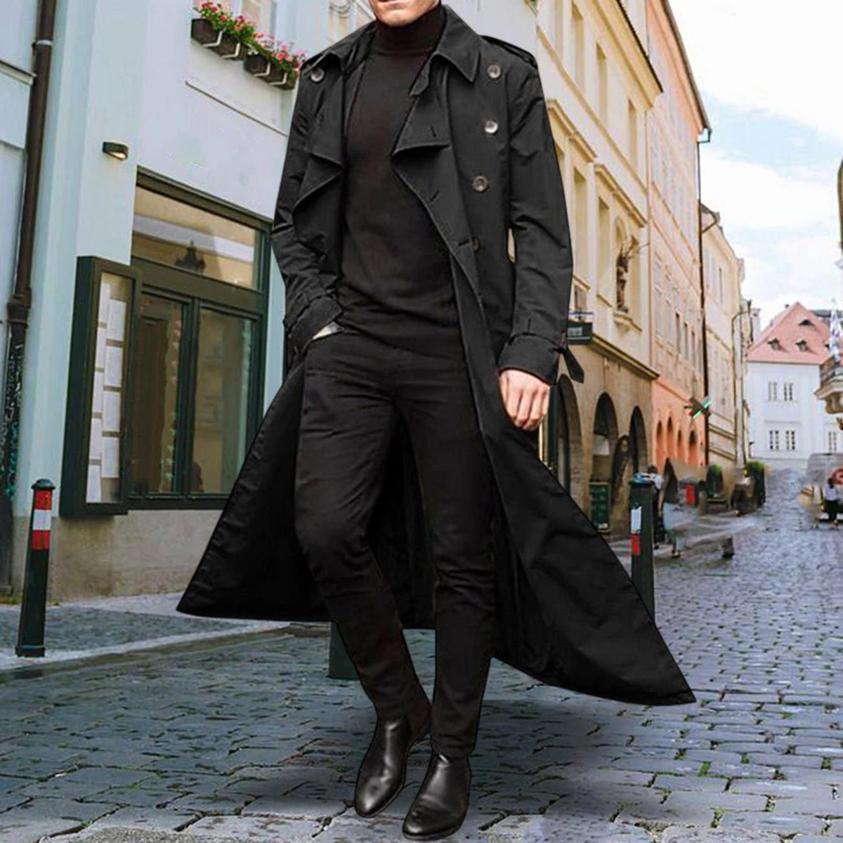 Windproof Men trench Coat Warm Peacoat Soft for Vacation daily