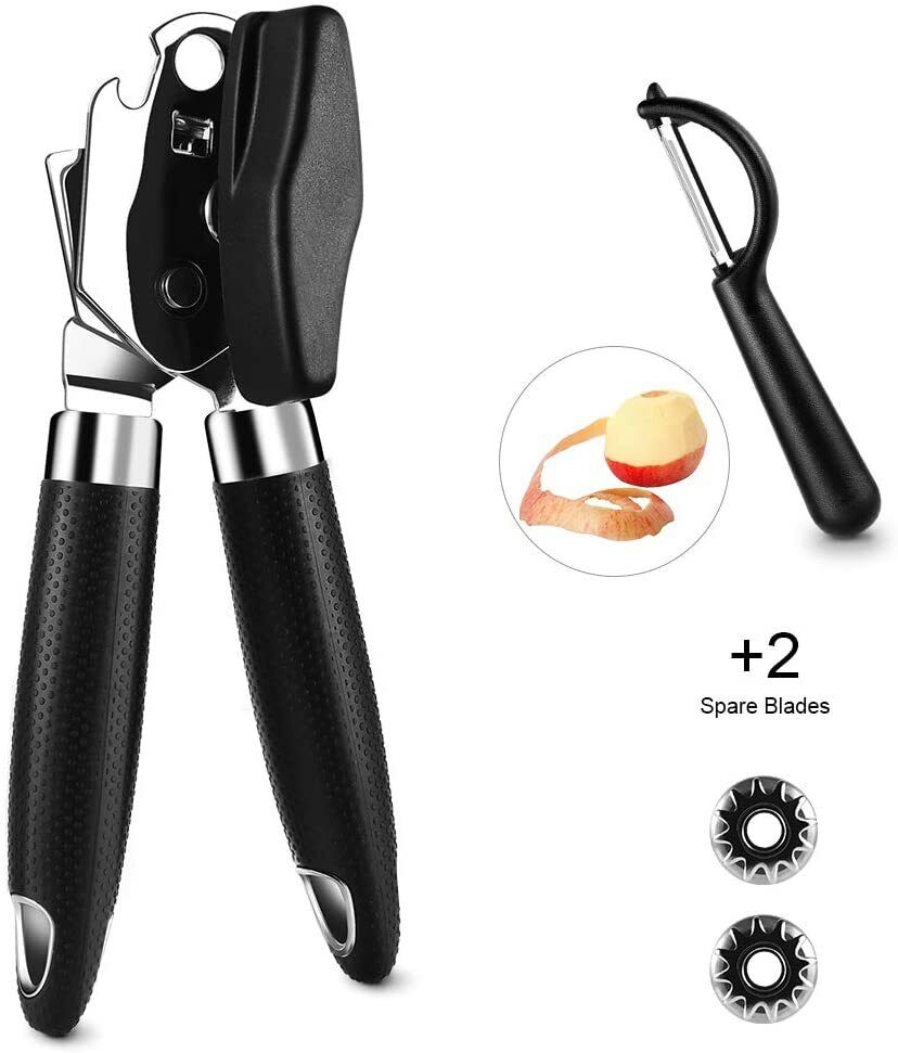 Manual Can Opener Smooth Edge Anti Slip Grip 2 Spare Blades + Ve