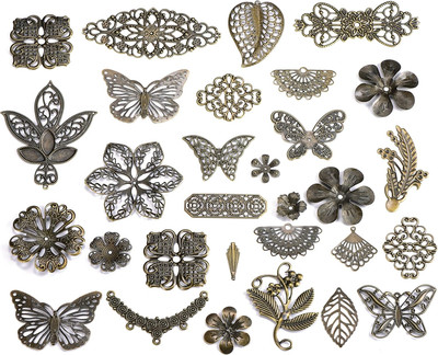 100G Antique Bronze Filigree Connectors Charms Pendants Findings Iron Metal Embe