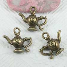 8pcs antiqued bronze color 2sided pattern heart teapot charms EF0909