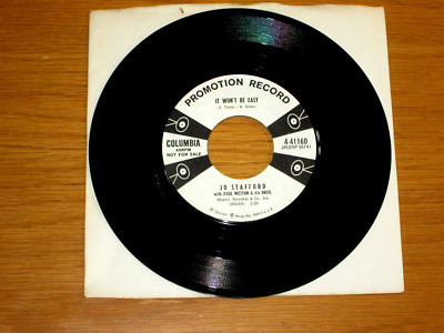 PROMO POP 45 RPM - JO STAFFORD - COLUMBIA 4-41160 - ''IT WON'T BE EASY''