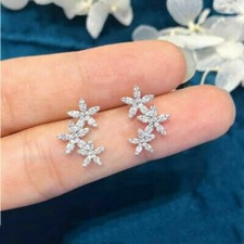 1Ct Lab Created Diamond Gorgeous Flower Stud Earring 14K White Gold Finish