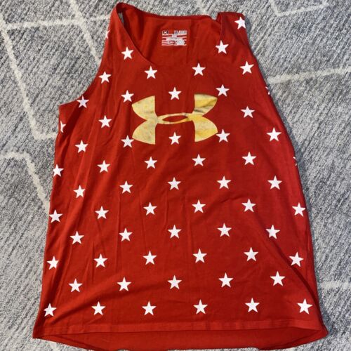 UNDER ARMOUR Youth Sleeveless V-Neck T-shirt Size YXL Red With Stars | eBay