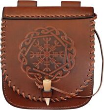Medieval Leather Pouch Renaissance Embossed Waist Bag for Men Women - Brown