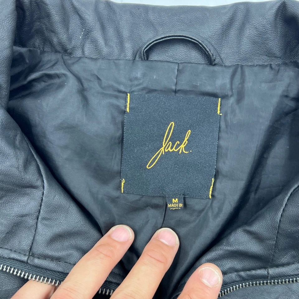 Jaqueta de couro feminina Jack zíper completo tamanho M preta poliéster motociclista comprimento médio - Imagem 3 de 4