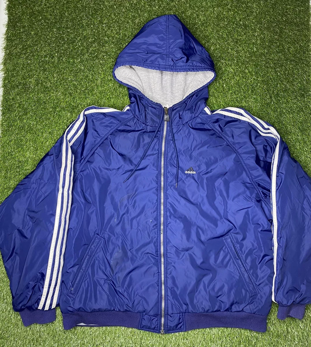 Vintage Adidas Reversible Hooded Jacket Navy Blue Gray Size XL Mens