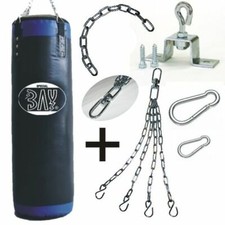 BAY® 120 cm LEDER PU Profi Boxsack Sandsack gefüllt Kunstleder Kette Haken black
