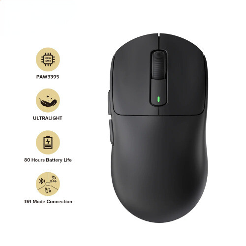 Lightweight Black PAW3395 Wireless Mouse 55g 26000DPI 6 Buttons Optical