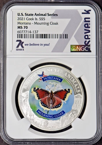 2021 Cook Islands Silver $5 Montana Mourning Cloak 7K NGC MS70 - ✪COINGIANTS✪