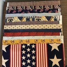 9x44" Quarter yard bundle 12 Pieces 100 Cotton Quilt Fabric Americana Flag Star