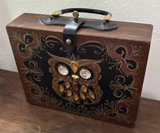 Vintage Enid Collins Night Owl Wooden Box Bag Purse 1960s Mirror Atomic MCM Read