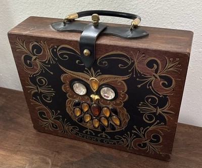 Vintage Enid Collins Night Owl Wooden Box Bag Purse 1960s Mirror Atomic MCM Read