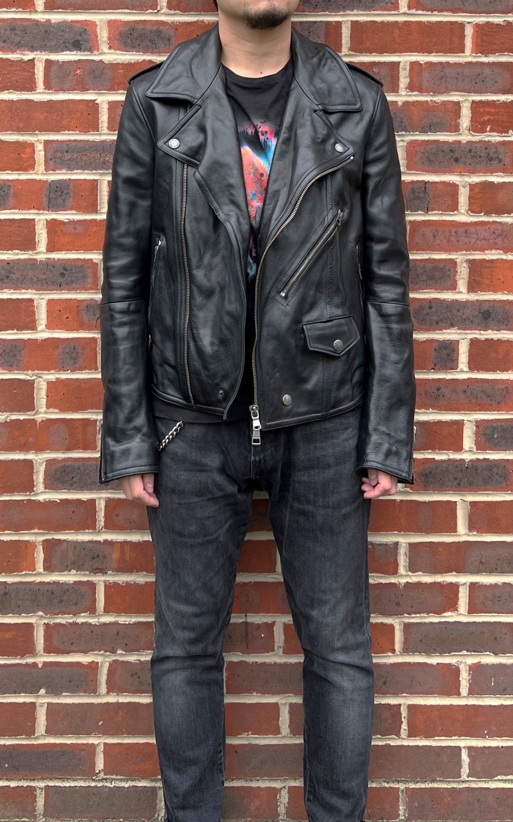 Burberry Brit Mens Leather Biker Jacket MEDIUM Black Sample Prorsum Heavyweight image 2