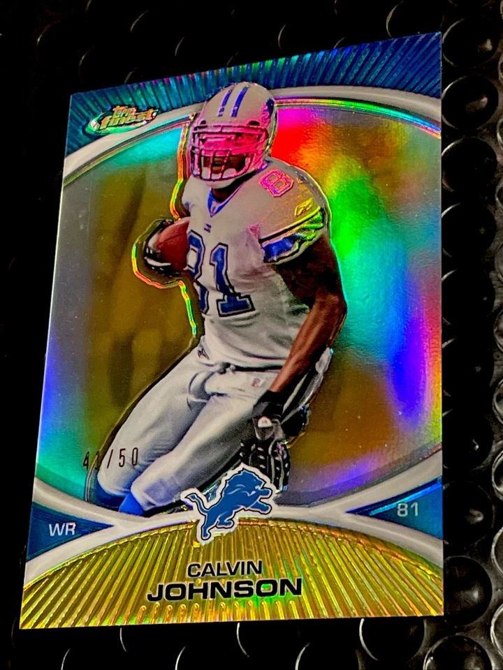 2010 CALVIN JOHNSON TOPPS FINEST GOLD REFRACTOR #/50 INSERT SP LIONS 🦁 HOF !! - Image 3 of 4