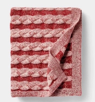 50''x60'' Twisted Cable Throw Blanket Burgundy and Cream  - Threshold designed