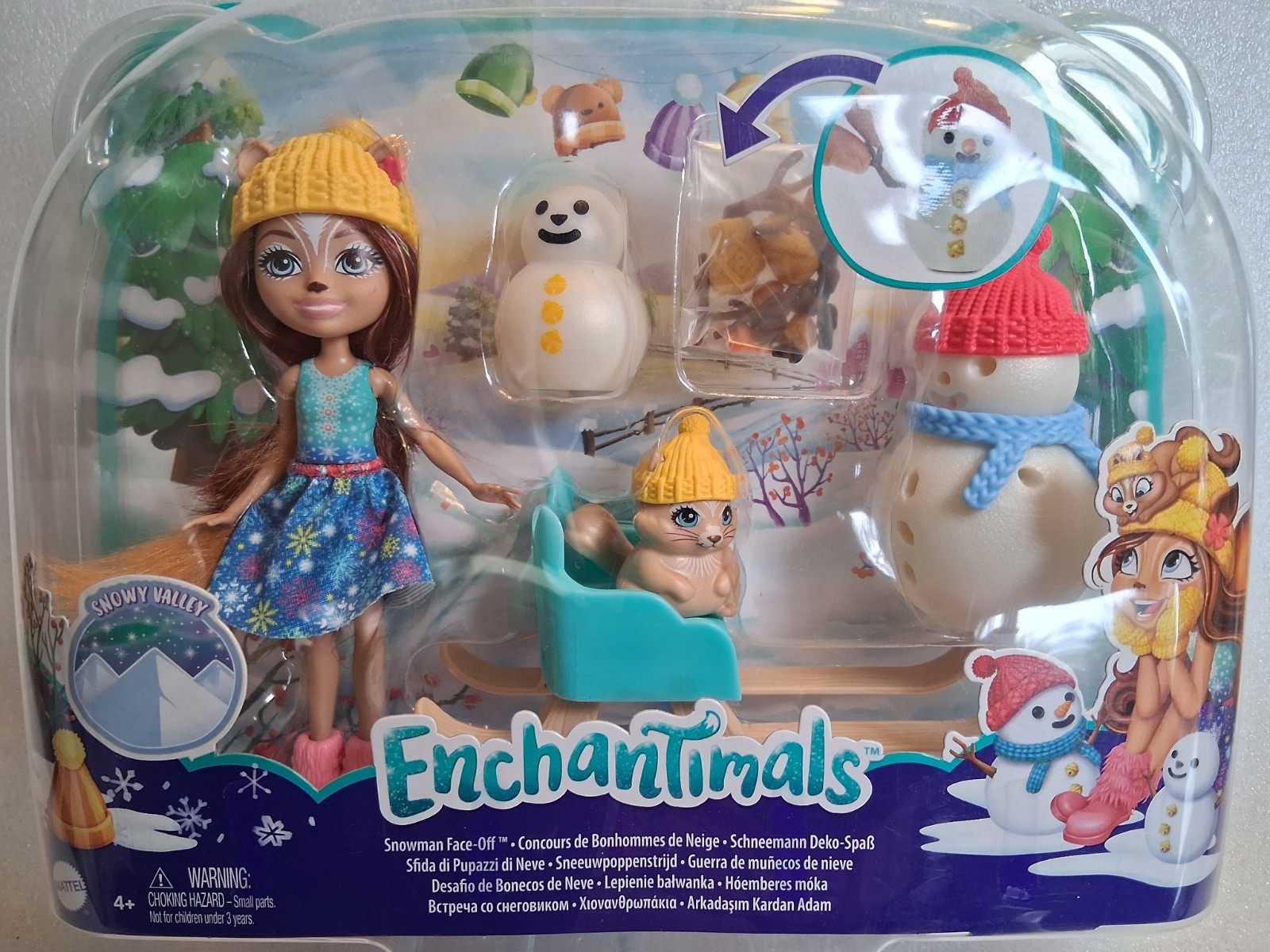 ENCHANTIMALS Winter Doll Playset Sharlotte Squirrel Snowman NIB MATTEL 2020