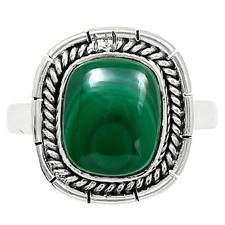 Natural Malachite Eye 925 Sterling Silver Ring Size 10   Green Gem Jewelry