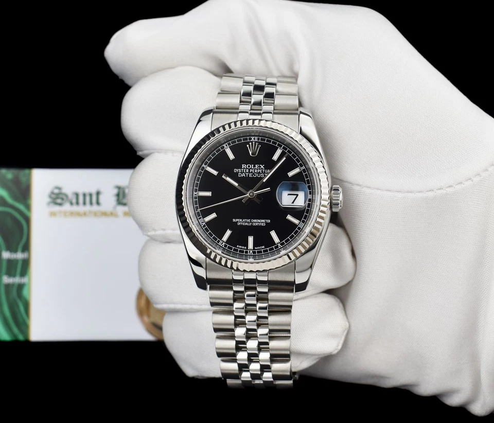 ROLEX 18kt White Gold & SS Datejust Black Index Dial 116234 SANT BLANC - Image 3 of 4