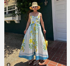 ZARA WOMAN MIDI STRAPPY RUFFLE TRIM LEMON PRINT POPLIN DRESS 3454/347 XS S M L