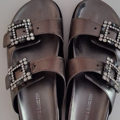 Melvin & Hamilton Damen Sandalen Silber Leder EU 42 Riemchen Strass Schnalle