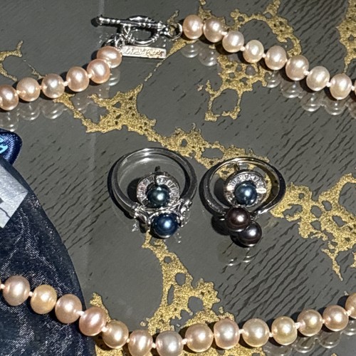 925 Vantel Pearls Necklace , Rings, Studs! Multi Color Dark/ Light!