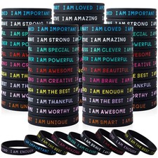 100 Pieces Students Inspirational Silicone Wristbands Motivational Quotes Rub...