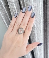 SALE s925 sterling silver rings Natural Pink Quartz Size Adjustable Gift 15mm 12