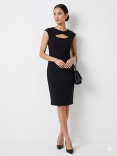 Tahari Black Cutout Sheath Dress Size 14 LBD Sleeveless Twist Front Business