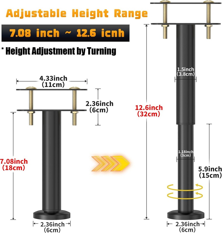 4 Pcs Adjustable Bed Support Legs 7.08-12.6 Inch Steel Frame ...