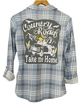 OOAK Upcycled Flannel Shirt “Country Roads” Graphic No Comment Brand Sz M Top OOAK Upcycled Flannel Shirt “Country Roads” Graphic No Comment Brand Sz M Top