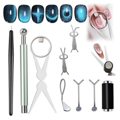 8-in-1 Cat Eye Magnet Set for Nails, French, Circular Hole, Green Sets 10 Pcs