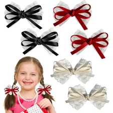 6PCS Lace Hair Bows Clips for Girls,Non-Slip White Lace Hair Clips with Ribbo...