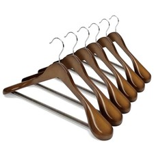 Wide Shoulder Wooden Hangers, Suit Hangers with Non Slip Pants 6 Pack Walnut