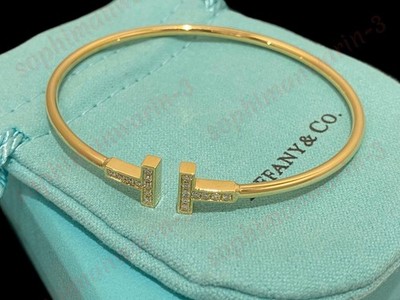 New.Tiiffany&Co.T Wire Bracelet 18k Yellow Gold With Diamonds Size Medium
