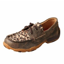 Twisted X Kid's Boat Shoe Driving Moc, Moc Toe, Distressed Leopard, 2.5 M