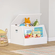 Kids Toy Box Storage With Front Bookrack Kids Room Toy Chest Organizer with P...