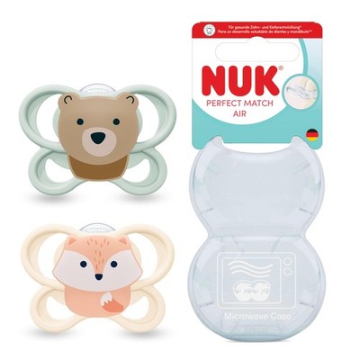 NUK Perfect Match Air Schnuller 0-6M | Orthodontisch | 2er Set Fuchs/Bär