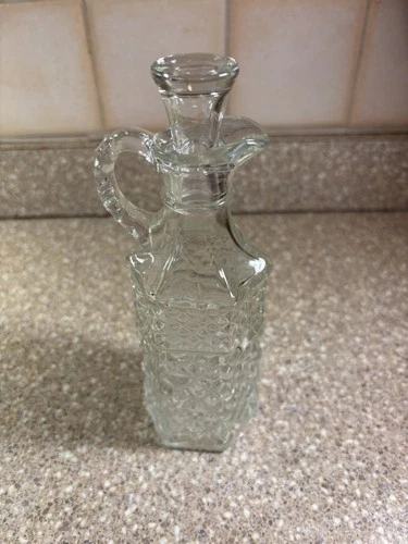 Vintage Anchor Hocking Star of David Glass Vinegar Cruet 7.75" With Stopper