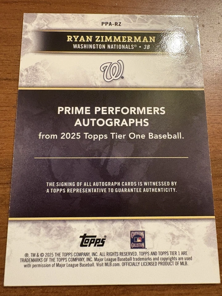 Folha de ouro 2025 Topps Tier One Ryan Zimmerman Nationals autografada/249 - Imagem 4 de 4