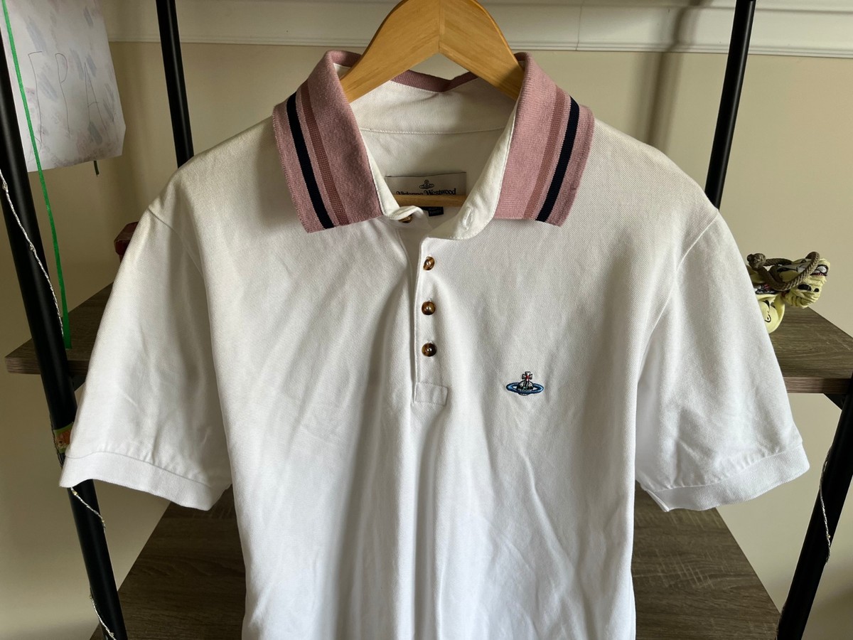 Vivienne Westwood mens White Pink Collar Polo Jersey size XL Shirt