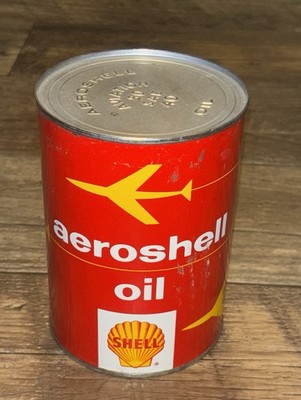 Vintage NOS Shell Aeroshell Motor Oil FULL 1 Quart Qt Metal Advertising Can