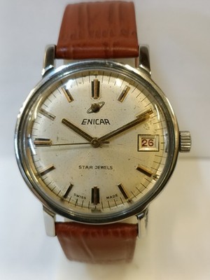 ★Swiss老舗名門★ENICAR Ocean Pearl★名Cal搭載❣️稼働❣️ ENICAR OCEAN PEARL WINDING PATINA WHITE DIAL SWISS MEN'S WORKING