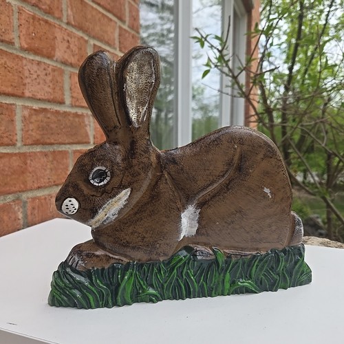 Vintage Cottagecore Bunny Rabbit Metal Garden Hose Wall Mount Hanger Rack - Picture 3 of 11