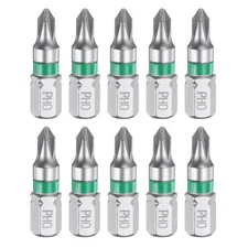 10pcs PH0 Magnetic Phillips Screwdriver Bits 1/4" Hex Shank 1" Length S2 Steel
