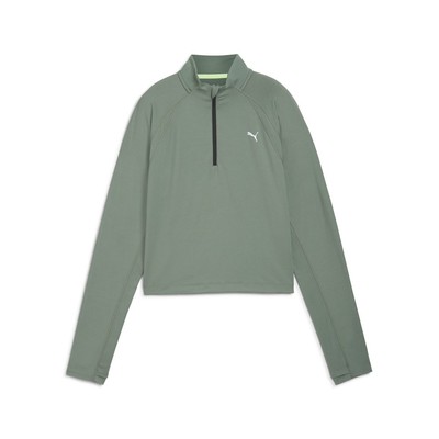 PUMA Run Cloudspun Collared Quarter Zip Pullover Top Womens Green Casual Tops 52