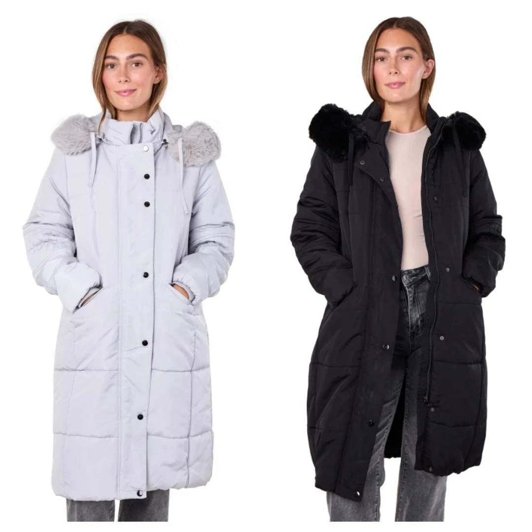 Ladies Winter Long Quilted Padded Water Repellant Womens Zipped Coat Size 10-24