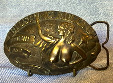Vintage Capt. Hawks Blushing Melons Pin-Up Nude Woman Metal Belt Buckle Bronze