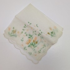 Elegant Ivory Vintage Handkerchief With Yellow Floral Trim