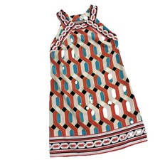 Crown & Ivy Sz 4 Sleeveless Coral/turquoise Geometric Print Dress Women EUC Fun