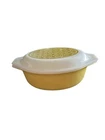 Vtg Pyrex Gold Oval 1 1/2 qt Casserole Dish w Basket Weave Lid MADE IN USA #043